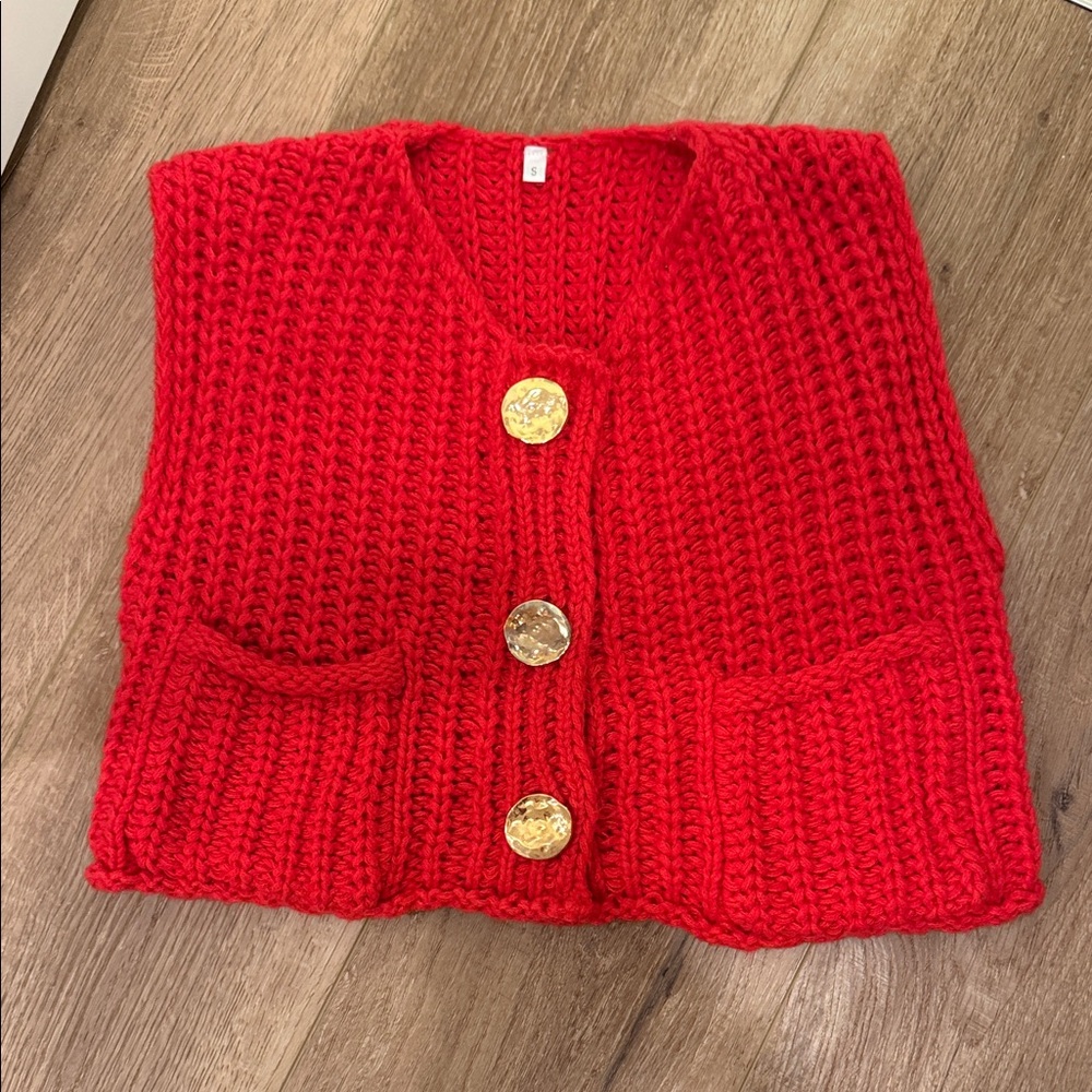 Chunky Knit Red Sweater Vest